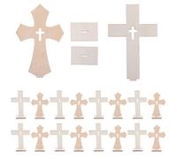 COMPUKAS 20 Pezzi Croce Decorativa in Legno Khaki con Base Robusta, Facile da Montare, Centrotavola Versatile per Comunione, Battesimo e Ambienti Spirituali Rustici