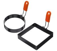 COMPUKAS Anelli per Uova in Acciaio Inossidabile 2 Pezzi Rivestimento Antiaderente, Forme Rotonde e Quadrate, Manico Comodo per Colazione Sana e Versatile