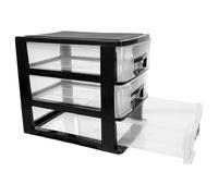 COMPUKAS Cassettiera Impilabile in Plastica Nera 3 Strati e Cassetti Multifunzione, Organizer da Scrivania Trasparente per Soggiorno e Desktop, Design Semplice e Pratico