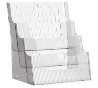 COMPUKAS Espositore per Opuscoli da Tavolo A4 Trasparente in Plastica, Porta Brochure Leggero e Compatto, Organizzatore Documenti Ufficio Supporto Salvaspazio per Cataloghi e Stile Casuale