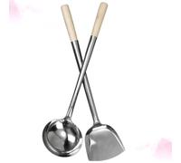 COMPUKAS Set 2 Pezzi Utensili da Cucina in Acciaio Inossidabile Manico, Cucchiaione da Cucina e Spatola per Frittata, Design Ergonomico e Bordi Lisci per Uso Domestico