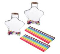 COMPUKAS Set Decorativo Bottiglie dei Desideri Trasparenti in Plastica con Stelle di Carta Origami Colorate, Barattoli Portaoggetti Multifunzionali per Arredamento Casa e Regali