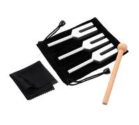 COMPUKAS Set di 5 Forchette di Sintonia in Lega di Alluminio Argento con Martello e Borsa per Conservazione, Strumento per Esperimenti Fisici e Terapia dei Chakra