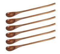 COMPUKAS Set di 6 Cucchiai in Legno Manico lungo Marrone, Leggeri e Multifunzionali, Design Naturale e Raffinato per Cucina, per Mescolare Caffè e Sciroppo