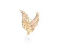 COMPUKAS Spilla da Donna a Forma di Piume Angeliche Perle e Strass, Spilla in Lega Color Oro, Accessorio Elegante per Feste e Compleanni