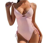 compulsoryking Costume da bagno intero da donna, con spalline regolabili, scollo a V, controllo della pancia, costume da bagno sexy con lacci laterali, Rosa, L