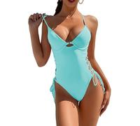 compulsoryking Costume da bagno intero da donna, con spalline regolabili, scollo a V, controllo della pancia, costume da bagno sexy con lacci laterali, Azzurro chiaro, S