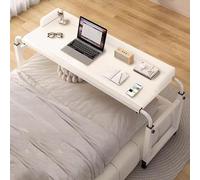 Computer Desk,tavolino Da Letto Regolabile Con Ruote Tavolino Con Ruote Portatutto Tavolino Da Letto Con Ruote E Braccio Notebook Tavolino Da Salotto Regolabile In Altezza In Legno(Color:Bianco+)