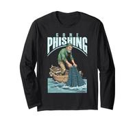 Computer Hacker Andato Phishing Divertente Codice Binario Pesca Net Maglia a Manica