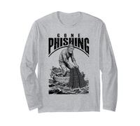 Computer Hacker Andato Phishing Divertente Codice Binario Pesca Net Maglia a Manica