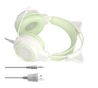 Computer Headphones Wired - Cat Ear LED Headset | 20 x 18 cm Headphone with Noise-Isolating Speakers, Soft Faux Leather Headband with Cushions, Audio Accessory for Music, Phone Call or Home Office
