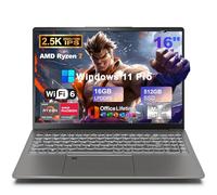Computer portatile da gioco 2025 da 16 pollici 2,5 K IPS, AMD Ryzen 7 6800H (fino a 4,7 GHz), 16 GB DDR5 512 GB SSD, AMD Radeon 680M, WiFi 6, Type-C, webcam, impronte digitali, tastiera