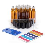 ComSaf 12 st Roll-On Flesje Etherische Olie, Etherische Olie Flesje van Amberglas met Balletjes en Accessoires, voor Reizen, DIY en Aromatherapie, Nauwkeurige en Eenvoudige Toepassing