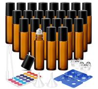 ComSaf 24 flaconi roll-on per oli essenziali, 10 ml, con chiusura a triplo blocco, sfere roll-on in vetro ambrato per oli essenziali, con accessori completi