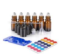ComSaf 6 st Roll-On Flesje Etherische Olie, Etherische Olie Flesje van Donkerbruin Glas met Balletjes en Accessoires, voor Reizen, DIY en Aromatherapie, Nauwkeurige en Eenvoudige Toepassing