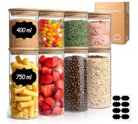 ComSaf Barattoli Vetro con Coperchio, 400 ml + 750 ml, Set da 8 Pezzi Contenitori Vetro per Alimenti, Adatto a Foglie Di Tè Spezzettate, Cannella In Polvere