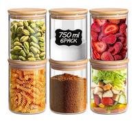 ComSaf Barattoli Vetro con Coperchio, 6 Pezzi da 750 ml, Contenitori Vetro per Alimenti, Ideali per Cucina e Dispensa, Perfetti per Zucchero, Spezie, Frutta Secca, Cacao, Marmellata e Snack
