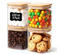 Comsaf Barattoli Vetro con Coperchio, Contenitori Vetro per Alimenti, 650 ml, Set da 4 Pezzi, Adatto a Mangime per Uccelli, Riso Profumato, Semi Di Girasole Sgusciati