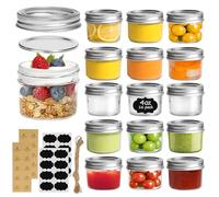 ComSaf Mini barattoli in vetro da 113,4 g, confezione da 16 pezzi, a bocca normale, con coperchi e nastri sigillanti, per spezie, marmellate, miele, gelatina, dessert, bomboniere, candele fai da te