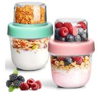 ComSaf Porta Yogurt e Cereali 2 Pezzi, Barattolo Vetro 240ml con Scomparto Superiore 120ml, Contenitore Colazione per Ufficio, Scuola, Picnic, Meal Prep per Adulti e Bambini, Ideale per Colazione Sana