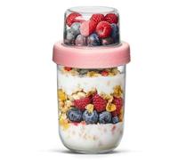 ComSaf Set di 1 Porta Yogurt Avena 480ml + 120ml, Porta Yogurt Refrigerato in Vetro a Doppio Strato con Coperchio a Separazione Secco e Umido, Ideale come Crunch Cup Milk e Cereal per Meal Prep