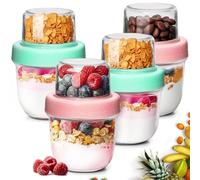 ComSaf Set di 4 Porta Yogurt Avena 240ml + 120ml, Porta Yogurt Refrigerato in Vetro a Doppio Strato con Coperchio a Separazione Secco e Umido, Ideale come Crunch Cup Milk e Cereal per Meal Prep
