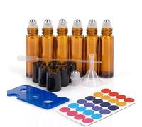 ComSaf Set di 6 bottiglie di vetro di oli essenziali, 10 ml, con rullo in acciaio inox, per aromaterapia, per massaggio, profumo
