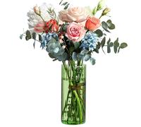 ComSaf Vasi cilindrici alti 20,3 cm per centrotavola, vasi a coste verdi per centrotavola decorazione diserbo vasi da fiori trasparenti alti 20,3 cm, portacandele uragano per feste decorazioni per la