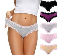 COMSOFT Intimo in Cotone Mutandine da Donna Slip a Vita Bassa in Morbido Pizzo Confezione Multipla(Multicolore D, S)