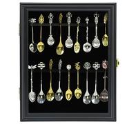 COMSREV Espositore per 18 cucchiaini da tè e souvenir, montaggio a parete, con serratura, protezione UV, porta in acrilico, espositore in legno per collezione di cucchiai