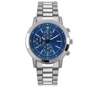 COMTEX Orologio da uomo in acciaio con quadrante blu e tre sub quadranti decorativi in argento e cinturino in acciaio inox, alla moda