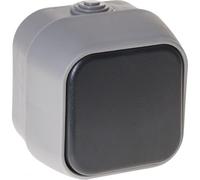 Comutatore Bert 1 tasto IP54, elegante in grigio, misura 7x7x5 cm. Ideale per controllare l'illuminazione con stile e resistenza. Perfetto per interni ed esterni.