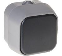 Comutatore Bert 1 tasto IP54, elegante in grigio, misura 7x7x5 cm. Progettato per controllare l'illuminazione con stile e resistenza, perfetto per interni ed esterni.