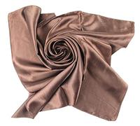 COMVIP Donna Raso di seta Solid Piazza Summer Beach Bandana Foulard 90 * 90cm caffè