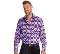 Comycom Camicia da festa vintage anni '70, stile retrò, per feste o festival, da uomo, in stile retrò, per feste o festival, viola., XXL