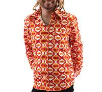 Comycom Camicia da uomo Drops arancione - Camicia per il tempo libero in stile anni '70 come outfit retrò, perfetta per la prossima festa a battitore, Arancione multicolore., S