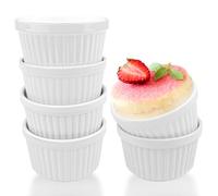 Comzantor Pirofila da Forno, 6 Pirottini Stampi per Ceramica, Mini Cocotte per Friggitrice ad Aria, Stampo Muffin, Cocotte per Budino, Soufflé, Gelati, per Forno ad Aria, Microonde, Bianco