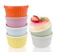 Comzantor Pirofila da Forno, 6 Pirottini Stampi per Ceramica, Mini Cocotte per Friggitrice ad Aria, Stampo Muffin, Cocotte da per Budino, Soufflé, Gelati e Salse, per Forno ad Aria, Microonde