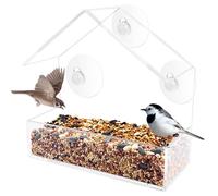 Comzantor Trasparente Mangiatoia Per Uccellini Da Esterno, Casetta Mangime Abbeveratoio, Casetta Mangiatoie Dispenser per Uccelli da Finestra con 3 Ventose Extra Forti, (15 x 15 x 6 cm)