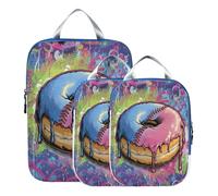 Con cerniera, 3 pezzi, sacchetti da viaggio in poliestere resistente, per vestiti, graffiti a goccia (3 set)