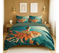 Con Chiusura A Cerniera Ciano Arancione Copripiumino Cartoon Ragazza Fantasia Tigre Completa Singola Doppia per camera da letto e soggiorno Duvet Cover 260x240cm(102" x 95")