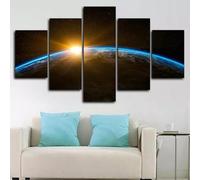 con cornice Quadri Stampa su Tela 5 Pannelli Moderni Murale Alba Pianeta Terra Spazio Stella Soggiorno 5 Pezzi Semplice Pittura Poster Moderno Immagine della Parete Camera Letto Decorazione 125x60cm