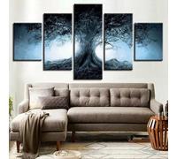 con cornice Quadri Stampa su Tela 5 Pannelli Moderni Murale Ombra dell'albero fantasy foresta oscura Soggiorno 5 Pezzi Semplice Pittura Poster Moderno Immagine Parete Camera Letto Decorazione 125x60cm