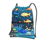 con Coulisse Borsa con Coulisse Blue Underwater World of Fish Prints Shopping Zaini Lavabile in Lavatrice Sport String Zaino per Regalo, Scuola, Natale