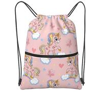 con Coulisse Borse da Palestra Cute Uni-Corns On A Rainbow Sackpack Personalizzato Borsa con Coulisse per Regalo, Scuola, Natale