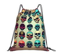 con Coulisse Coulisse Tasche Many Cool Retro Skull Head Graphics Print Sacca Ginnastica Personalizzato Zaino da Viaggio per Vacanze Piscina Adulto 36X42cm