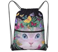 con Coulisse Sacca da Ginnast Kitten Head with Palm Leaves Borsa con Coulisse Fashion Sackpack per Viaggi, Compleanno, Natale