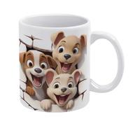 con cuccioli in un buco nel muro, tazza dipinta in 3D, tazza multiuso con design creativo per spazi, 11 once