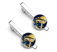 con esche per pesci vivaci e pesca al chiaro di luna per uomo, fermacravatta in argento Set di 2 per anniversario di matrimonio