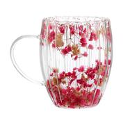 con fiori secchi, 300 ml, a doppia parete, trasparente, con manico, bicchiere per bevande calde e fredde, tazze da tè e latte, per casa, ufficio, cucina, uso elegante, design floreale